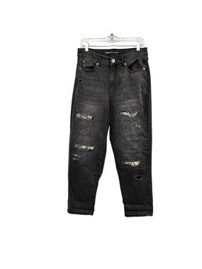 INC Denim Womens Boyfriend Jeans Gray/Multi Patched Distressed Size 12